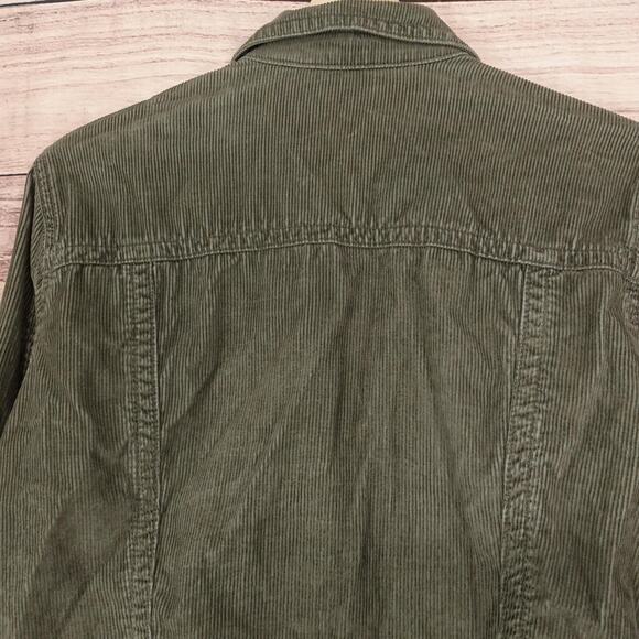 Eddie Bauer Jacket Womens Large Green Corduroy Button Front Chore Coat Utility - Picture 7 of 10